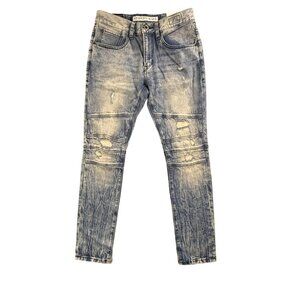 Express Jeans Mens 28x30 Light Wash Alec Super Skinny Fit Distressed Moto Biker